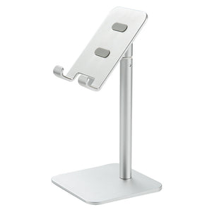Silver Adjustable Aluminum Alloy Phone and Tablet Stand - Telescopic Desktop Holder for Live Streaming and Hands-Free Use