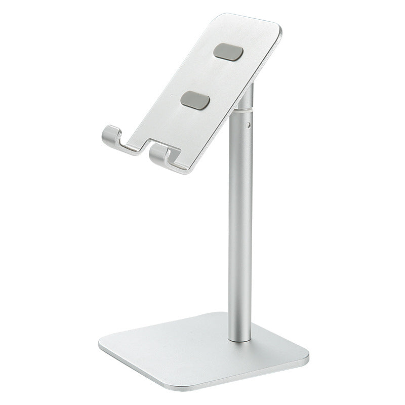 Silver Adjustable Aluminum Alloy Phone and Tablet Stand - Telescopic Desktop Holder for Live Streaming and Hands-Free Use