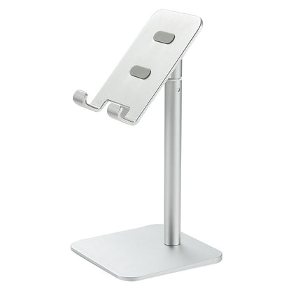Silver Adjustable Aluminum Alloy Phone and Tablet Stand - Telescopic Desktop Holder for Live Streaming and Hands-Free Use