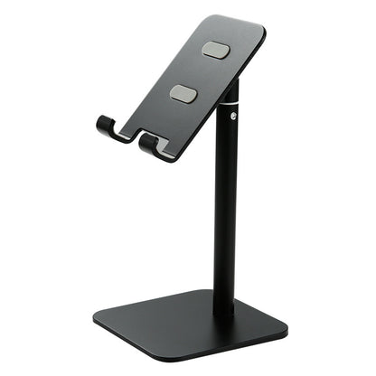 Black Adjustable Aluminum Alloy Phone and Tablet Stand - Telescopic Desktop Holder for Live Streaming and Hands-Free Use