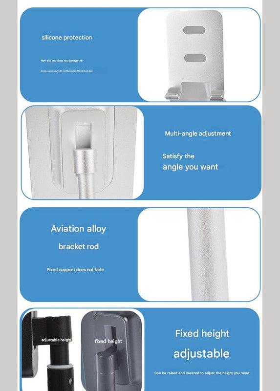 Grey Adjustable Aluminum Alloy Phone and Tablet Stand - Telescopic Desktop Holder for Live Streaming and Hands-Free Use