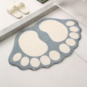 2 Pcs Grey And White Foot-Shaped Plush Bath Mat - Non-Slip Absorbent Bathroom Rug for Bedroom and Doorway (50x80cm)