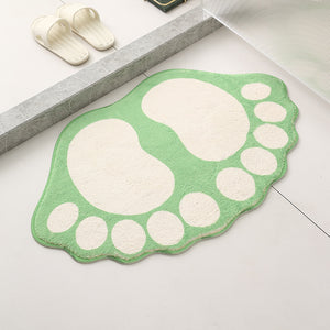 2 Pcs Light Green And White Foot-Shaped Plush Bath Mat - Non-Slip Absorbent Bathroom Rug for Bedroom and Doorway (50x80cm)