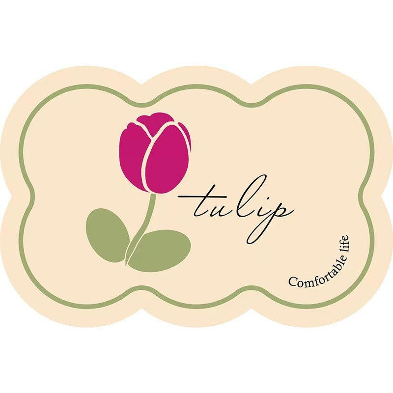 Style 6 Beige And Pink Tulip Pattern Absorbent Diatomaceous Earth Pet Feeding Mat - Non - Slip & Quick Dry Placemat (50x80cm) - Factory Direct Shop