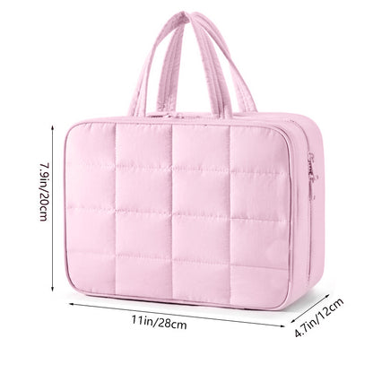 Size M Pink Quilted Hanging Toiletry Bag with Jewelry Organizer - Travel Cosmetic Case(28*12*20)
