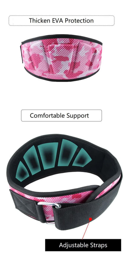 Size L Pink Camouflage Camo Weightlifting Belt - EVA Nylon Gym Belt for Squats, Deadlifts & Lumbar Support