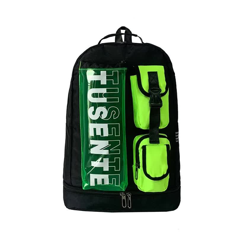 Green And Black Stylish Sports Backpack with Contrast Pockets - Unisex Gym Bag for Badminton & Tennis - Factory Direct Shop