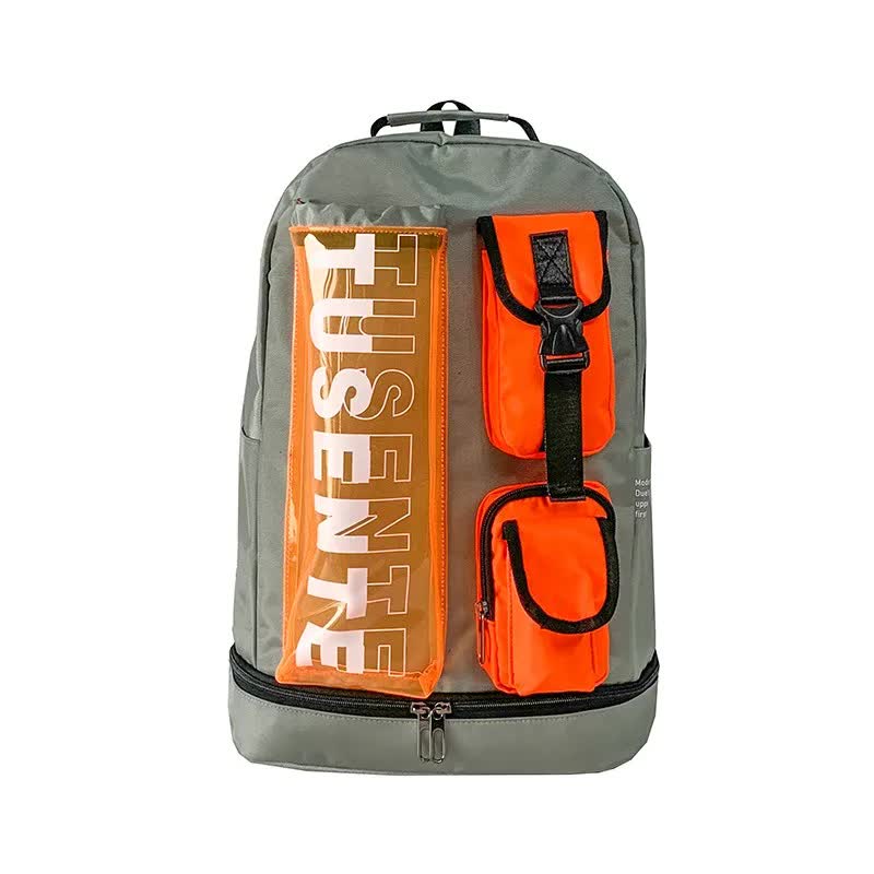 Orange And Grey Stylish Sports Backpack with Contrast Pockets - Unisex Gym Bag for Badminton & Tennis - Factory Direct Shop