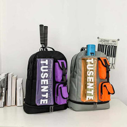 Orange And Grey Stylish Sports Backpack with Contrast Pockets - Unisex Gym Bag for Badminton & Tennis - Factory Direct Shop