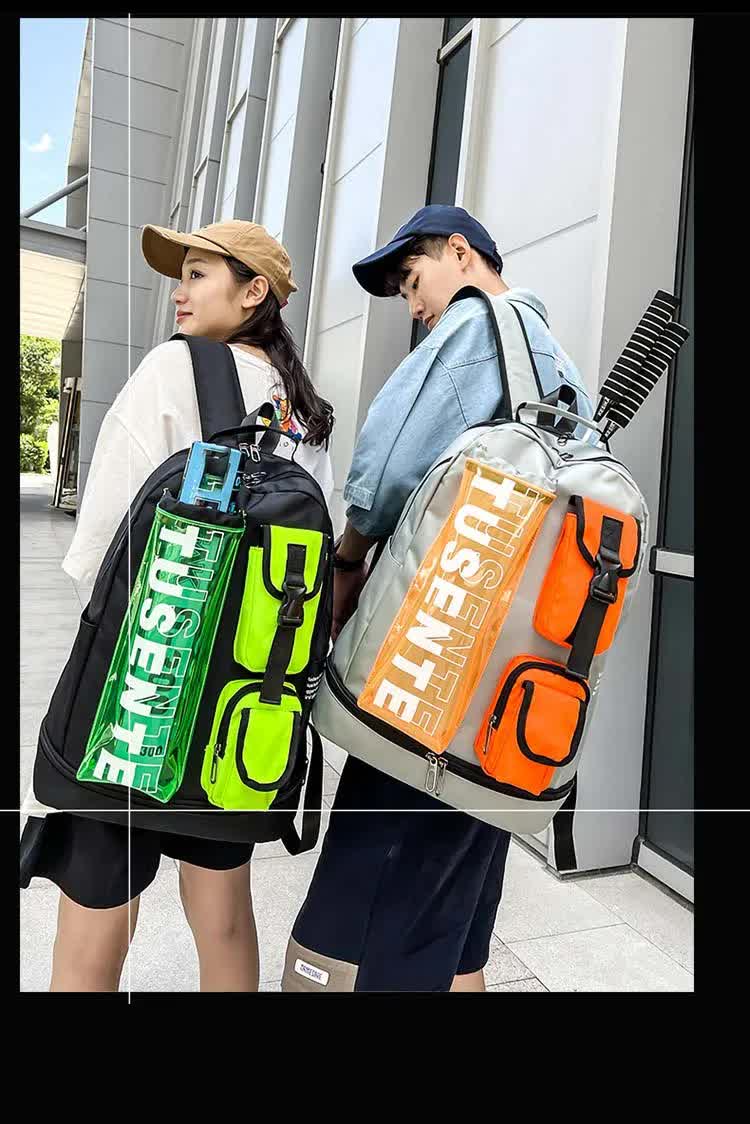 Orange And Grey Stylish Sports Backpack with Contrast Pockets - Unisex Gym Bag for Badminton & Tennis - Factory Direct Shop