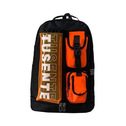 Orange And Black Stylish Sports Backpack with Contrast Pockets - Unisex Gym Bag for Badminton & Tennis - Factory Direct Shop