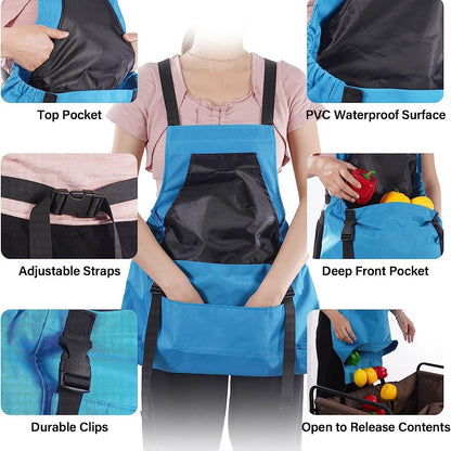Blue backpack with various features highlighted on a gray background