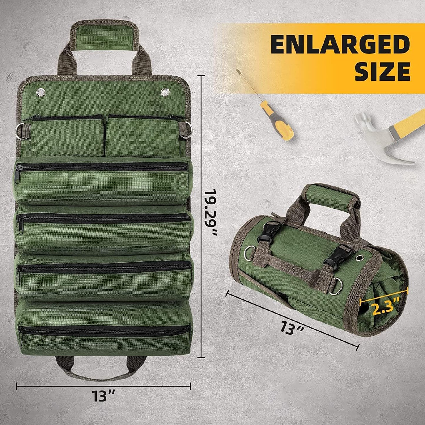 Green Heavy Duty Roll-Up Tool Bag Organizer