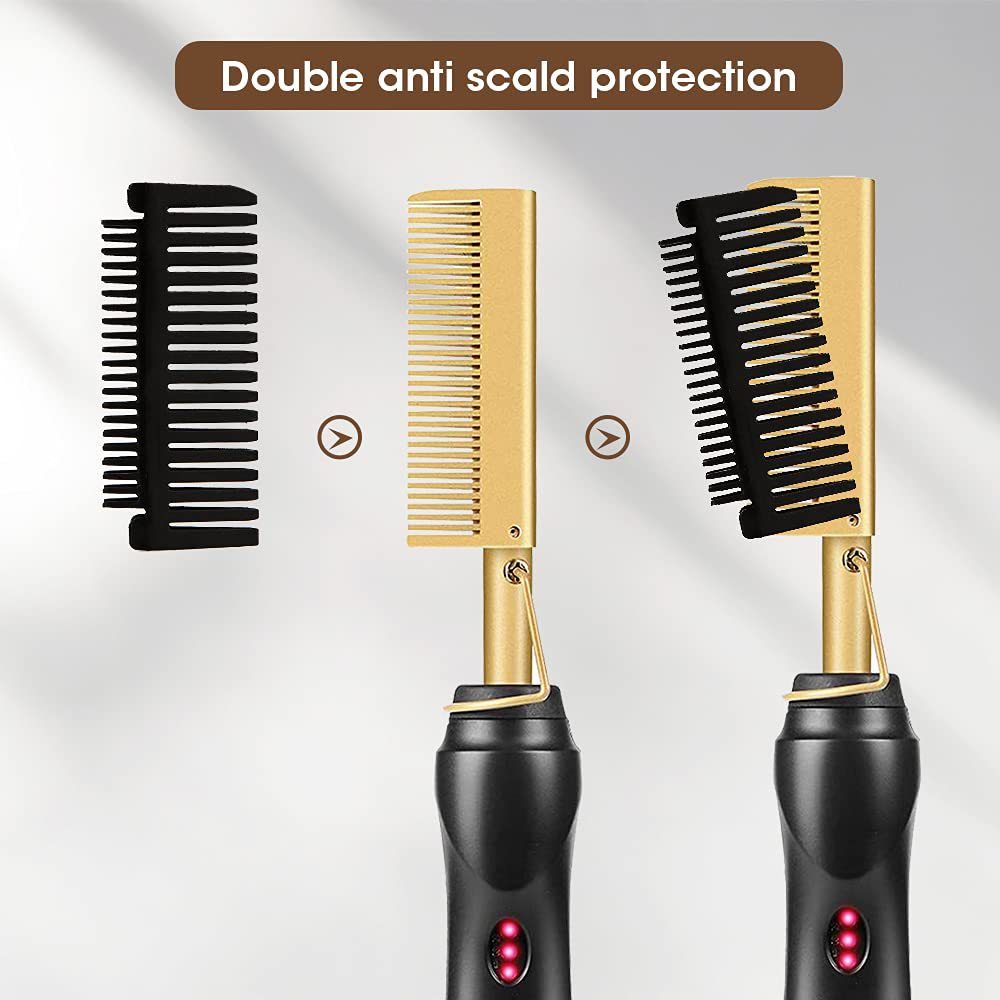 Rose Red And Black Electric Hot Comb Hair Straightener - Fast Heating Styling Tool with 3 Temp Settings & Anti-Scald Guard