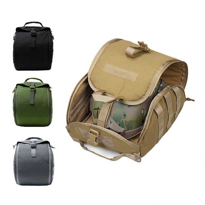 Black Tactical Helmet Bag & Utility Pouch - Padded MOLLE Gear Storage Carrier