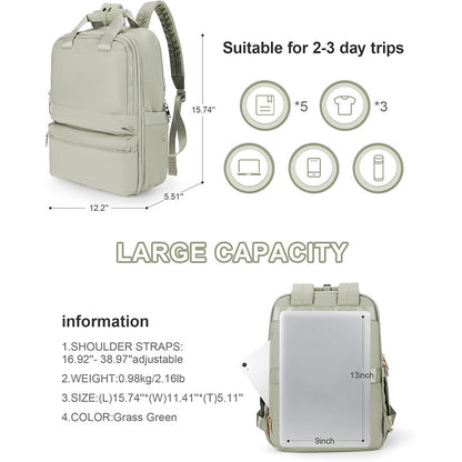 Green Large Capacity Travel Laptop Backpack - Sleek Business Shoulder Bag with Padded Compartment