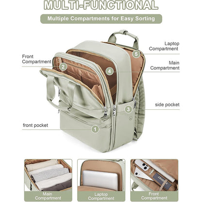 Green Large Capacity Travel Laptop Backpack - Sleek Business Shoulder Bag with Padded Compartment