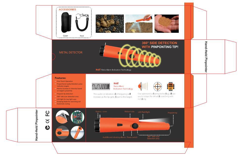 Red High-Sensitivity Metal Detector Pinpointer - GP Pointer with Vibration and Audio Alert for Treasure Hunting