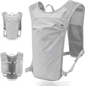 Grey Cycling Running Hiking Backpack - Breathable Hydration Pack with Vest Design for Biking, Marathon & Outdoor Sports
