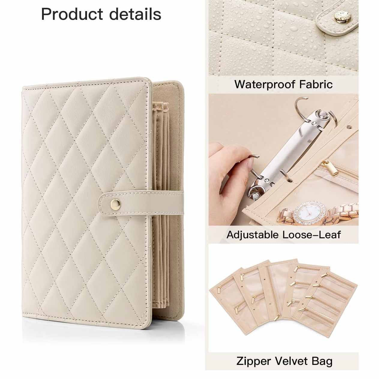 Black Foldable Travel Jewelry Organizer - Velvet Zippered Case with Transparent Pages & Detachable Pouches