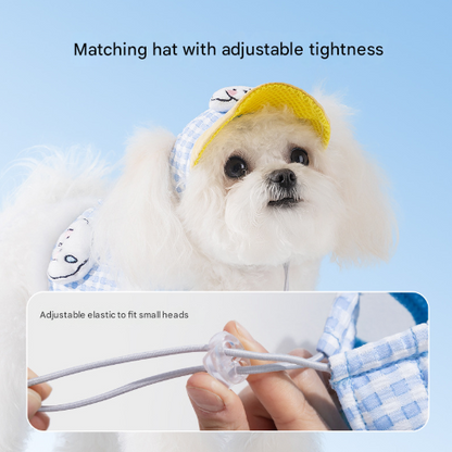 S Blue Pet Sun Hat with Adjustable Strap + Leash & Harness 3-Piece Set - Breathable Summer Cap for Dogs & Cats with Ear Holes