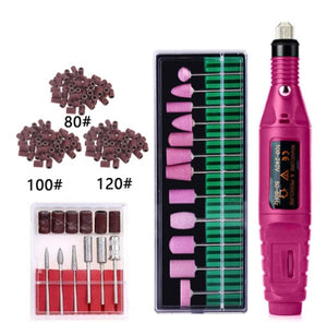 Regular Set With Ceramic Grinding Pin + Sanding Ring Portable Electric Nail Drill Kit - USB Manicure Pedicure Polishing & Shaping Tool Set