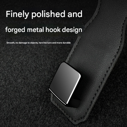 Black Heavy Duty Car Headrest Hooks (Set of 4 Units) - PU Leather Seat Back Organizer Hangers