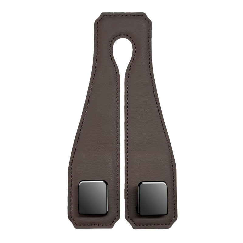 Coffee Heavy Duty Car Headrest Hooks (Set of 4 Units) - PU Leather Seat Back Organizer Hangers