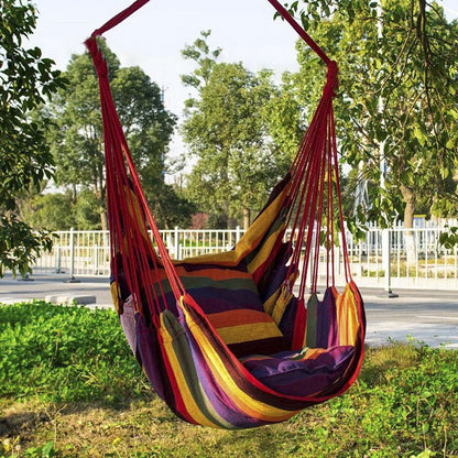 Colorful Striped Hammock Chair with Ropes and Storage Bag - Blue Stripes