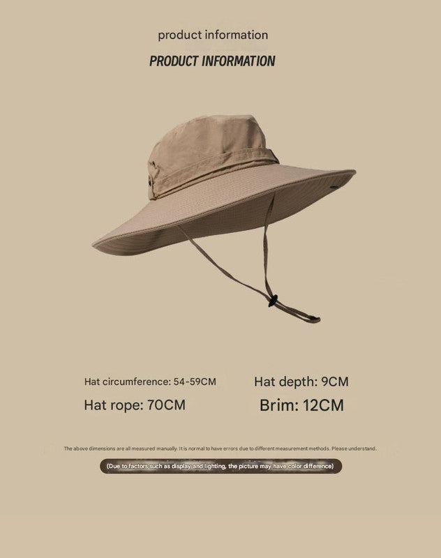 Water-Repellent Wide-Brim Bucket Hat with Adjustable Chin Strap - Sun Protection Black