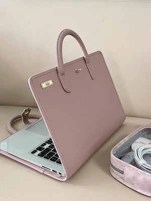Stylish Leather Laptop Sleeve with Handle and Perforated Design - Soft Pink Color - Factory Direct Shop