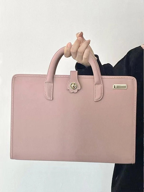 Stylish Leather Laptop Sleeve with Handle and Perforated Design - Soft Pink Color - Factory Direct Shop