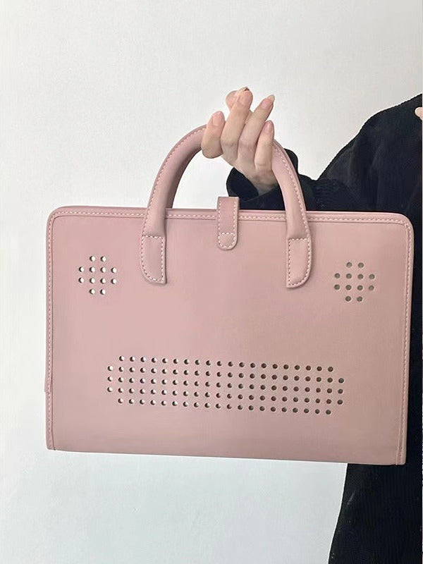 Stylish Leather Laptop Sleeve with Handle and Perforated Design - Soft Pink Color - Factory Direct Shop