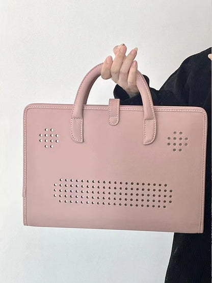Stylish Leather Laptop Sleeve with Handle and Perforated Design - Soft Pink Color - Factory Direct Shop