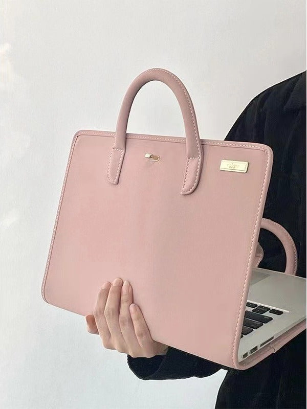 Stylish Leather Laptop Sleeve with Handle and Perforated Design - Soft Pink Color - Factory Direct Shop