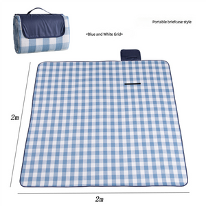 Waterproof Foldable Picnic Blanket with Handle - 2x2m Blue and white checkered