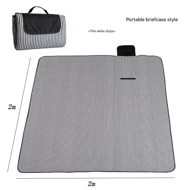 Waterproof Foldable Picnic Blanket with Handle - 2x2m Thin white strip