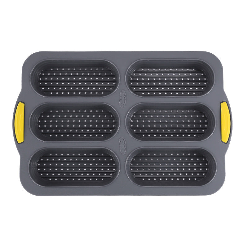 Grey 6-hole silicone baking mold, perforated loaf pan 37.5 cm x 24.5 cm, suitable for bread and cakes (sold in sets of 2)