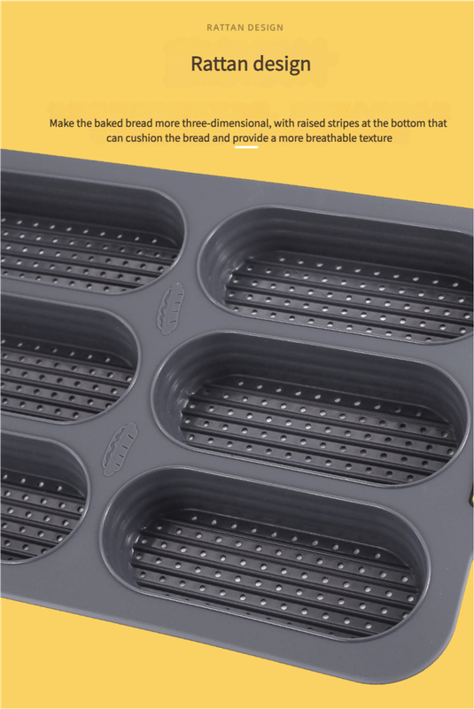 Grey 6-hole silicone baking mold, perforated loaf pan 37.5 cm x 24.5 cm, suitable for bread and cakes (sold in sets of 2)