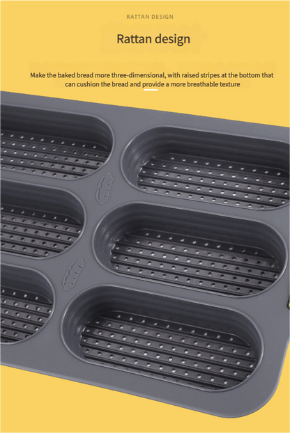 Grey 6-hole silicone baking mold, perforated loaf pan 37.5 cm x 24.5 cm, suitable for bread and cakes (sold in sets of 2)