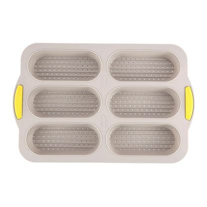Brown 6-hole silicone baking mold, perforated loaf pan 37.5 cm x 24.5 cm, suitable for bread and cakes (sold in sets of 2)