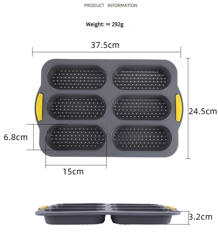 Brown 6-hole silicone baking mold, perforated loaf pan 37.5 cm x 24.5 cm, suitable for bread and cakes (sold in sets of 2)
