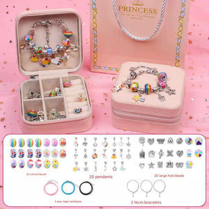Colorful Kids DIY Beaded Bracelet Set - Creative Jewelry Making Kit with Princess Gift Box and Display Stand