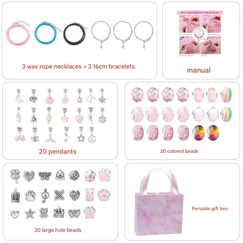 Unicorn DIY Beaded Bracelet Kit for Kids - Pink Crystal Beads and Charms Jewelry Set with Gift Box