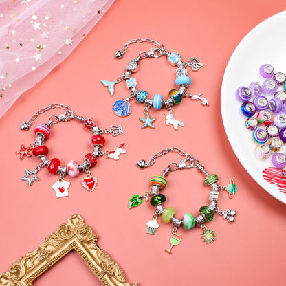 Unicorn DIY Beaded Bracelet Kit for Kids - Pink Crystal Beads and Charms Jewelry Set with Gift Box