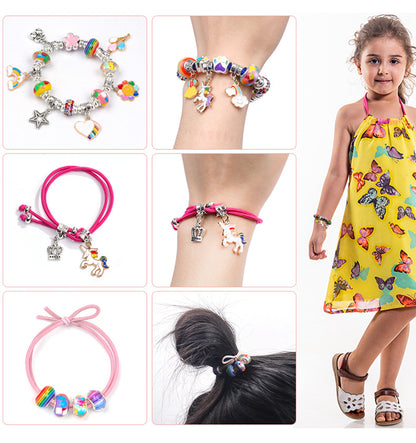 Unicorn DIY Beaded Bracelet Kit for Kids - Pink Crystal Beads and Charms Jewelry Set with Gift Box