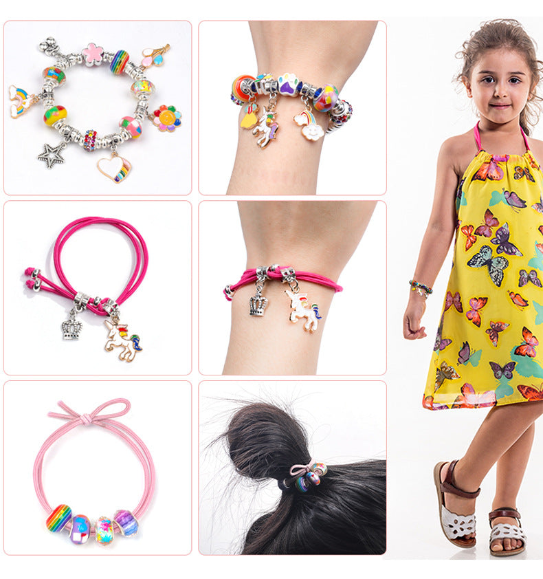 Unicorn DIY Beaded Bracelet Kit for Kids - Red Crystal Beads and Charms Jewelry Set with Gift Box