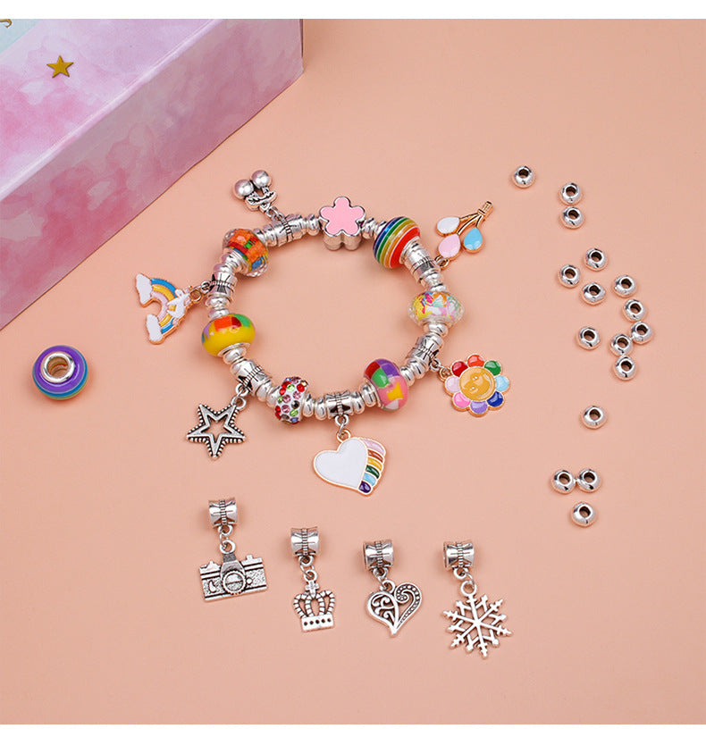 Unicorn DIY Beaded Bracelet Kit for Kids - Red Crystal Beads and Charms Jewelry Set with Gift Box