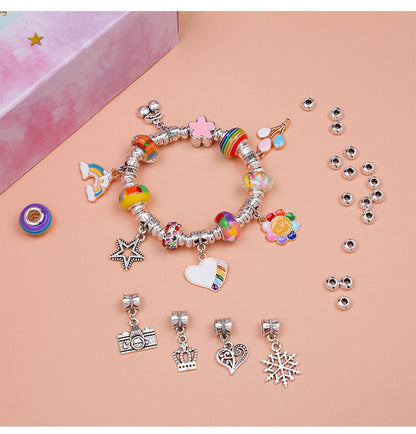 Unicorn DIY Beaded Bracelet Kit for Kids - Red Crystal Beads and Charms Jewelry Set with Gift Box