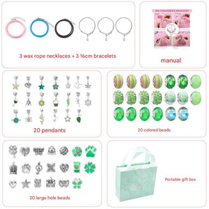 Unicorn DIY Beaded Bracelet Kit for Kids - Green Crystal Beads and Charms Jewelry Set with Gift Box